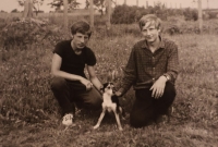 Antonín Křoustek with his friend and his dog