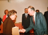 Miloslav Douša at the acceptance of the emblem and flag of the Nučice municipality, 1993