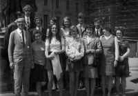 Confirmation, people from the Vršovice parish, from the tourist club of a former Scouting troop. Third from the right, Jan Janoušek (the soul of the troop)