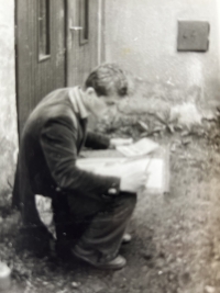Ivo at the plein air workshop of the Department of Art Education, Faculty of Education, University of Brno. Telč, 1983