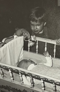 Newborn son Ondřej with Jaroslav