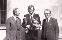 Vladimír Koronthály, after graduation with Petr Eben and Josef Hercl (1977)