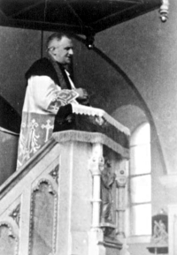 Parish priest in the pulpit of the church in Štěpánkovice, 1930s