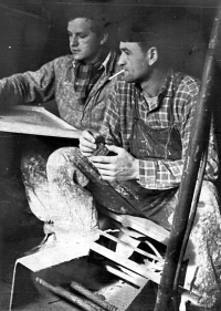 Vilém Lasák (left) working at Bytostav, mid-1960s