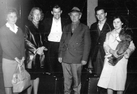 Vilém Lasák (second right) visiting relatives in Munich; wife Hilda is left and uncle Teodor is in centre, 1965
