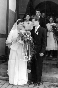 Vilém Lasák with wife Hilda in their wedding photo, 1958