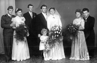 Vilém Lasák (left) at his sister Ruth's wedding, 1956