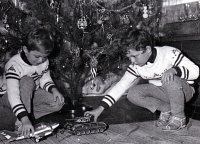 Vilém Lasák's nephews (his brother Osvald's sons) with the Christmas tree, 1970s