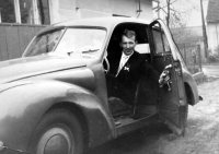 Adéla Lasáková's husband Jiří on their wedding day, 1956