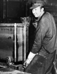 Adéla Lasáková's husband Jiří Lasák at work as a locksmith in Ostroj Opava, probably 1970s