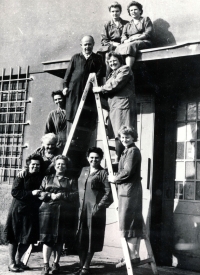 Růžena de Weij, then married to Burešová, (top left) as an employee in a textile warehouse in České Budějovice