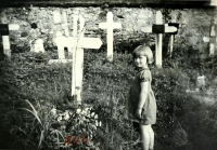 Little Adolfina Vodičková at the cemetery near the grave of her first-born brother Antonín