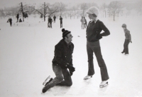 Marie Macková with her future husband during ice skating, 1973