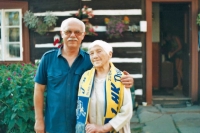 Vladimír Kučera with his mother in front of his birth house, Kuks No. 5, 2009