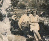 Antonín Nežerka with daughter Jarmila and the family dog