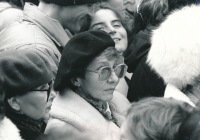 Lubomíra Racková at the demonstration for the election of Václav Havel, Hradčanské náměstí, 29 December 1989