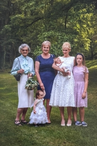 At the wedding of her granddaughter - four generations of women in the family