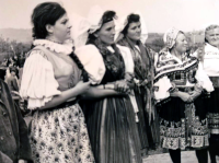 Old Czech May Day, Emilia Kreuzerová on the left, Dobřany, 1968
