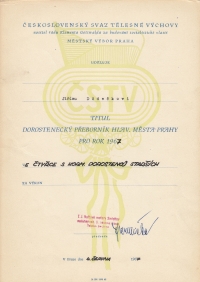 Diploma of Jiří Dědeček from rowing races, 1967