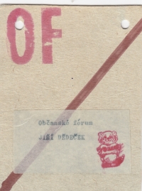 Civic Forum pass from the first days of the Velvet Revolution