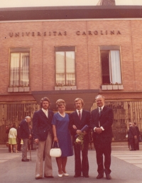 With parents after graduation, 1976