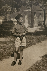 Eduard Vlček going for the first time to school, year1946, in Sokol costume