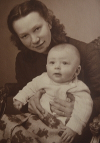 With his mother, 1944