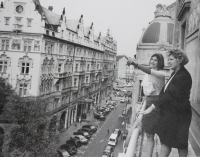 Kateřina Willigová Frodlová, first from left, street U Obecního domu, balcony at the office of Lovell White Durrant, Prague, 1990s