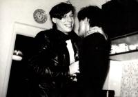 Petr Slezák in an embrace with Petr Čermák called Biafra from the Teplice punk band Šanov 1, second half of the 80s