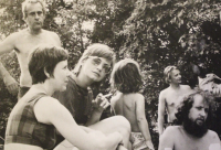 With friends, Jiří Frodl first from left, Kateřina Willigová Frodlová third from left, 1970s