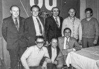 Josef Urban (bottom centre) at a meeting with friends from the Rowing Club in 1980