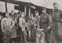 Master blacksmith and shoemaker Vilém Veselý (centre) during World War I