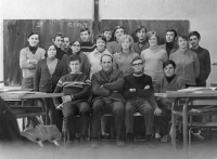 Secondary general education school in Stříbro, just before graduation, 1969, witness in the second row in the middle, light sweater with buttons