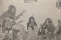 Ivana Šteflová (centre) with her husband, Jaromír Štefl, and a friend, Krašovice, 2nd half of the 1970s

