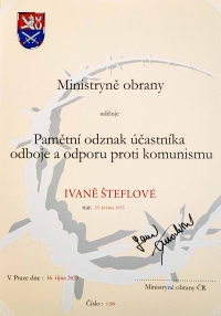 Commemorative badge of a participant of the resistance and resistance against communism, issued by the Ministry of Defence of the Czech Republic, October 16, 2023