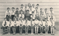 Martin Roubík (fourth from the left in the third row from the bottom) in a class photo, 1962
