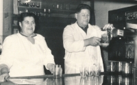 Jan Lukšík's parents, Růžena and Josef Lukšík, Neratovice pub, c. 1960