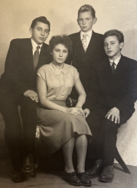 Anna Lišková with her brothers Jaroslav, Josef and František, around 1959