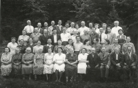 Photograph taken on the occasion of the celebration of 80 years of age, showing the extended Vilč family. In the middle bottom row is the birthday girl Anna Vilčová, father's mother, 1953