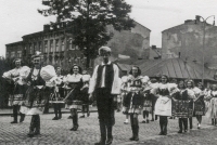 From the time when Cecílie Urbancová (standing in the foreground on the left) studied at the grammar school in Český Těšín. Next to her, her classmate Ota Ševčík, 1947