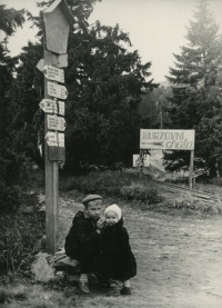 On a trip in the Jeseníky Mountains during the climb to Praděd - son Jiří and daughter Cecílie, mid-1960s