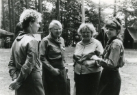 Cecílie Urbancová (second from left) with her colleague Milada Klimešová (third from left) during a camp inspection, after 1990