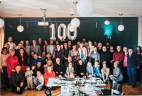 Marie Elfriede Kunze-Concewitz at her 100th birthday party with her extended family, 2025