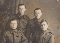 Jaroslav Suchánek, father of Frída Ficková, bottom left, with fellow soldiers of Svoboda's army