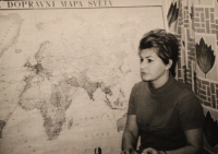 Kamila Moučková in a makeshift studio of Czechoslovak Television, Prague, August 1968