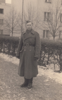Jaroslav Suchánek, father of Frída Ficková, as a soldier in Svoboda's army, in Prague after the war