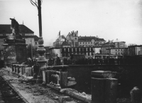 Palacký Bridge after the bombing of Prague on 14 February 1945