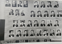 Photo board of the Mechanical Engineering School, Vladimír Ficek in the bottom row