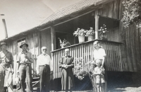 Grandmother and grandfather Liška, uncle Břetislav drinking maté, Cerro Azul, Argentina