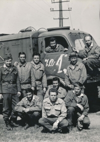Václav Kášek (seated in the front row, centre) at a training session with reservists in 1969